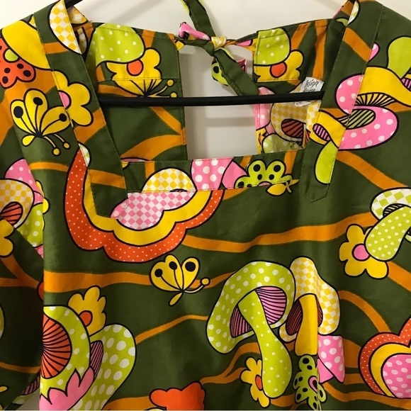 Vintage Design House 100% cotton retro 70s mushroom floral print apron dress - Picture 5 of 11